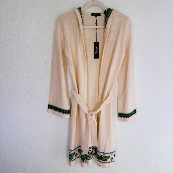 Sky Sweaters - Sky Brand Cardigan Womens Small Wool Butterfly Trim Knit Belted Sweater Y2K NEW